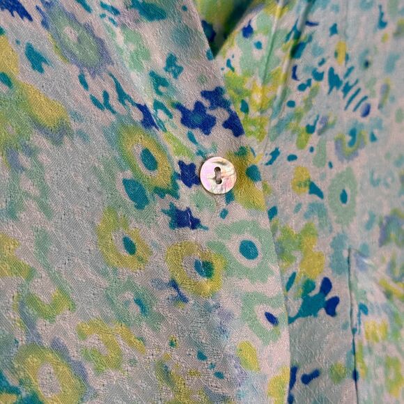 Jane + Delancey Womens Button Up Shirt Small Blue Green Floral Oversized Flowy - Picture 8 of 9